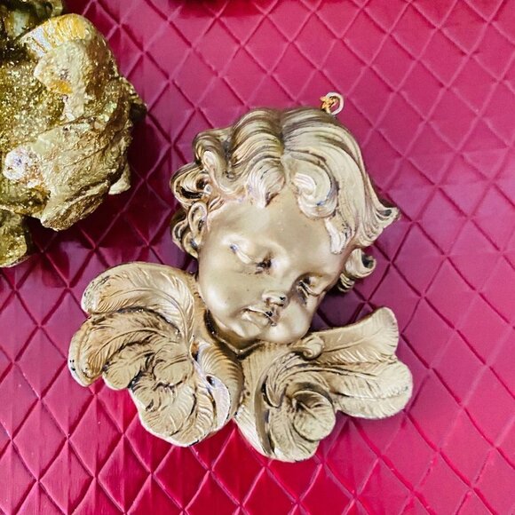 Vintage Gold Resin and Porcelain Cherub Ornaments Lot of 5 - Picture 4 of 7